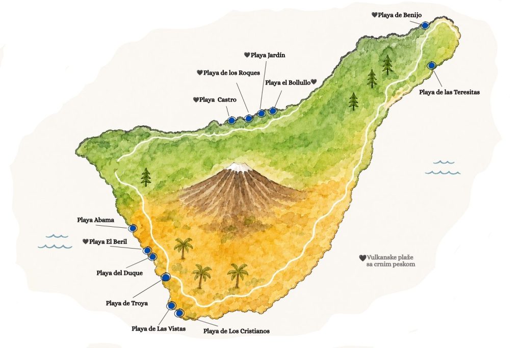 Najbolje plaze Tenerife mapa
