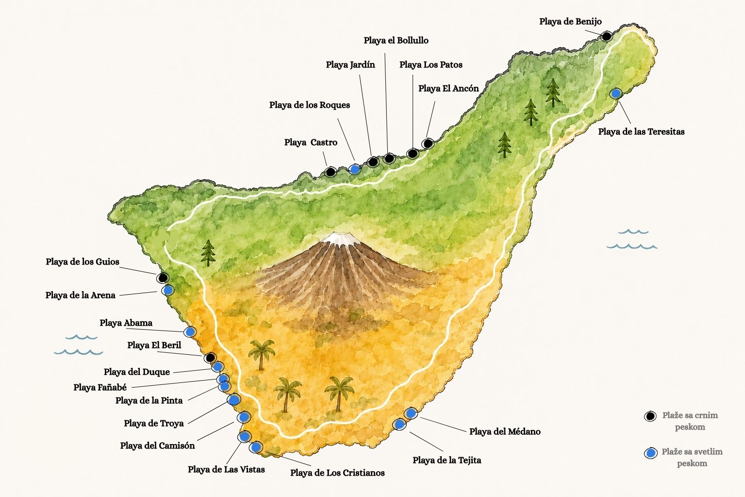 Tenerife plaze sever i jug mapa